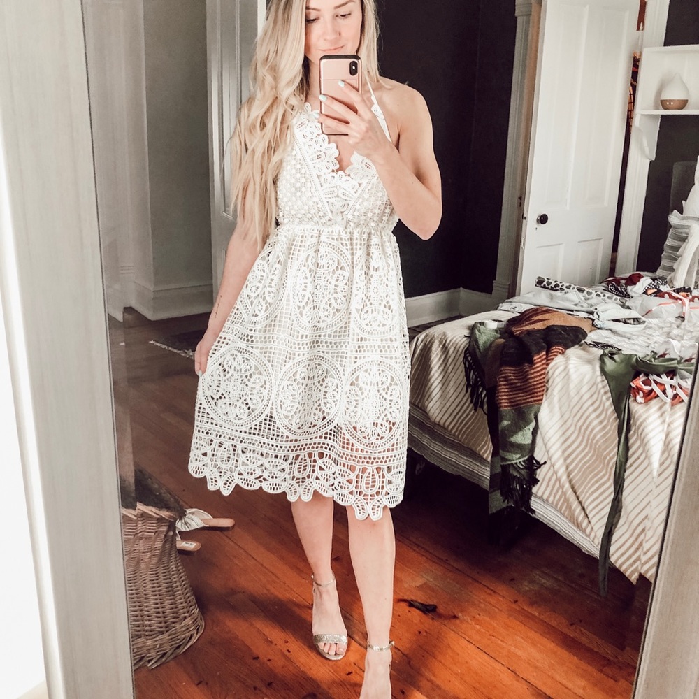 White Lace Halter Dress